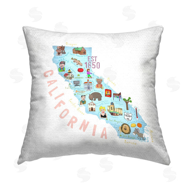 Stupell Industries Carla Daly | Pastel California Attractions Map Printed Throw Pillow