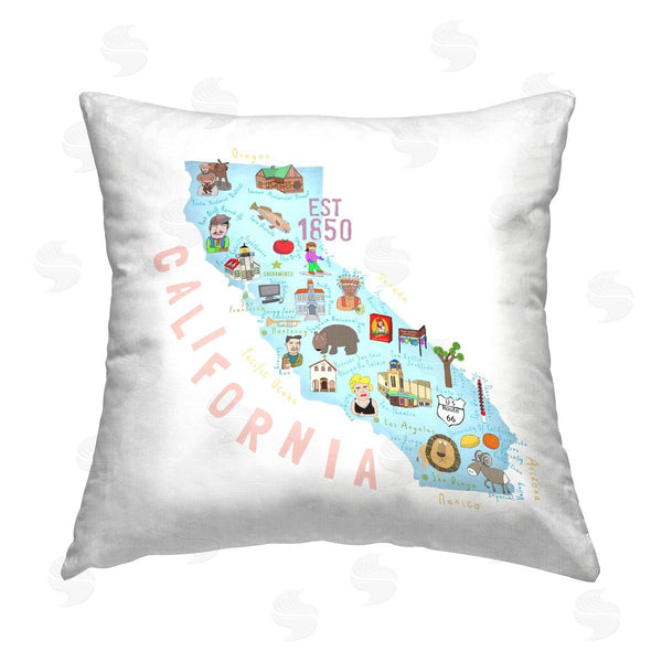 stupell industries Carla Daly | Pastel California Attractions Map Printed Throw Pillow