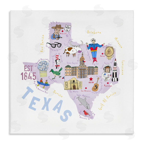 stupell industries Carla Daly | Pastel Texas Landmarks Map Wall Art