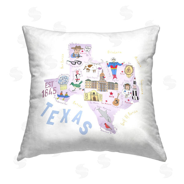 stupell industries Carla Daly | Purple & Blue Texas Landmarks Printed Throw Pillow