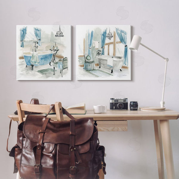 Stupell Industries Carol Robinson | Bathroom Tub Painting Blue & Beige Wall Art