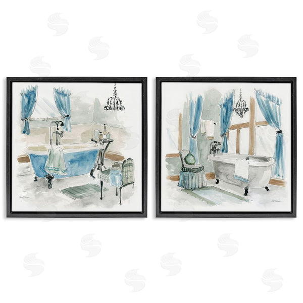 Stupell Industries Carol Robinson | Bathroom Tub Painting Blue & Beige Wall Art
