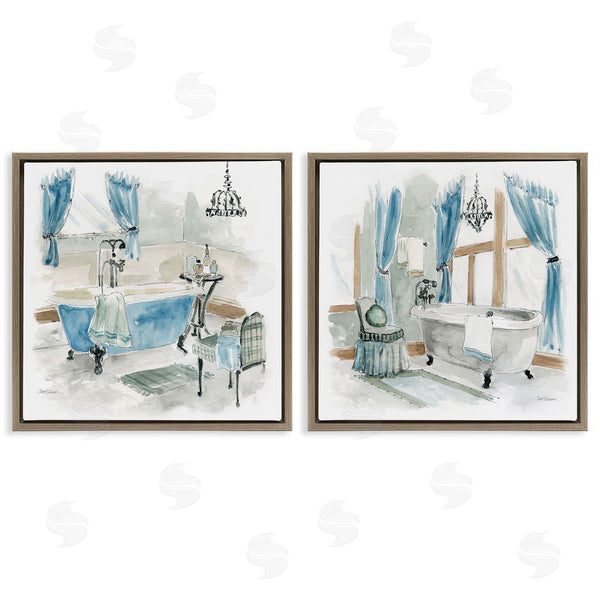 Stupell Industries Carol Robinson | Bathroom Tub Painting Blue & Beige Wall Art