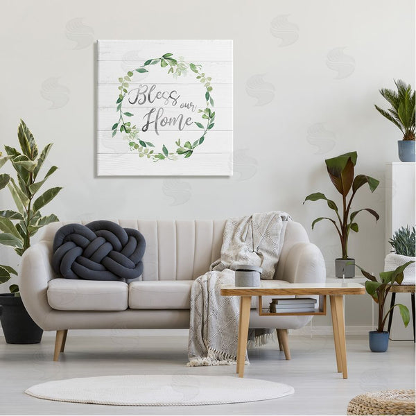 Stupell Industries Carol Robinson | Bless Our Home Farmhouse Leaves Wreath Calligraphy Wall Art