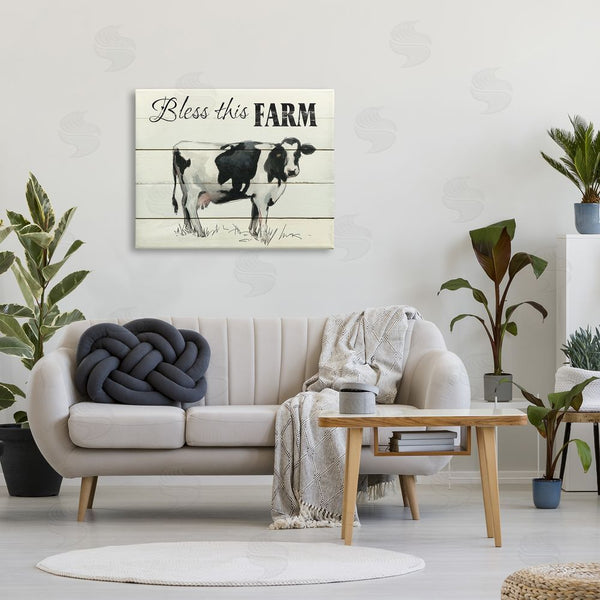 Stupell Industries Carol Robinson | Bless This Farm Country Phrase Grazing Dairy Cow Wall Art