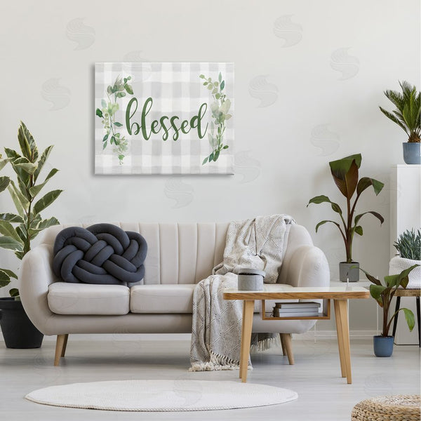 Stupell Industries Carol Robinson | Blessed Religious Phrase Geometric Herbal Tablecloth Pattern Wall Art