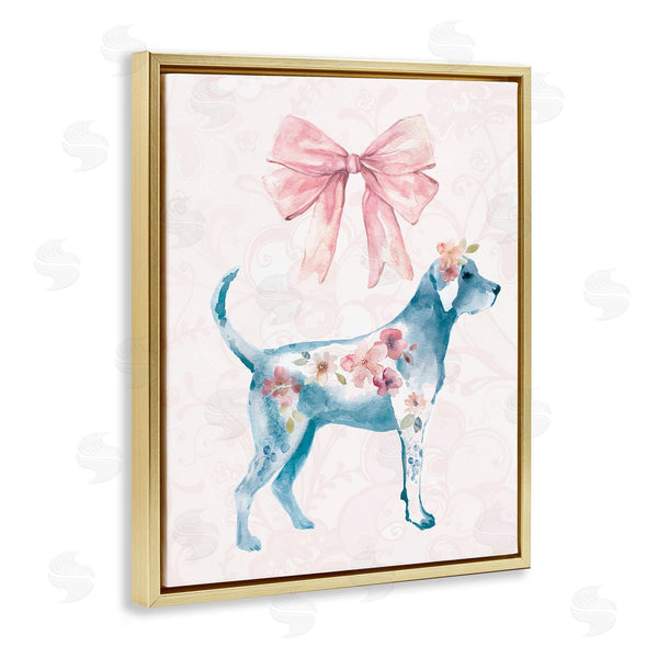 Stupell Industries Carol Robinson | Floral Dog With Pink Ribbon