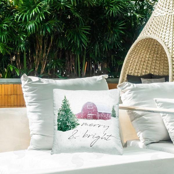 Stupell Industries Carol Robinson | Merry & Bright Red Barn Printed Throw Pillow