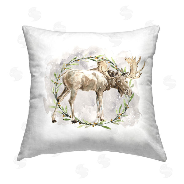 stupell industries Carol Robinson | Moose in Watercolor Wreath Printed Throw Pillow