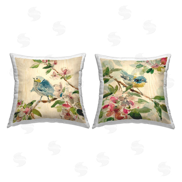stupell industries Carol Robinson | Perched Spring Birds Printed Throw Pillow Set