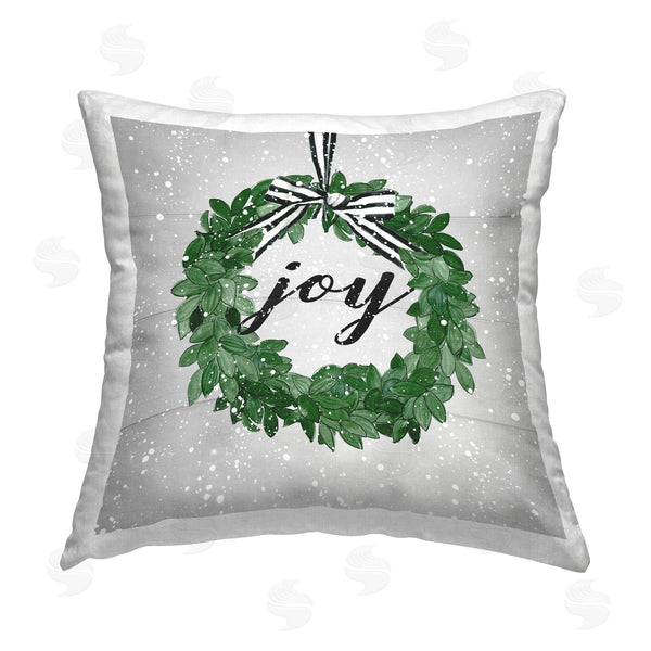 stupell industries Carol Robinson | Snowy Joy Wreath Printed Throw Pillow