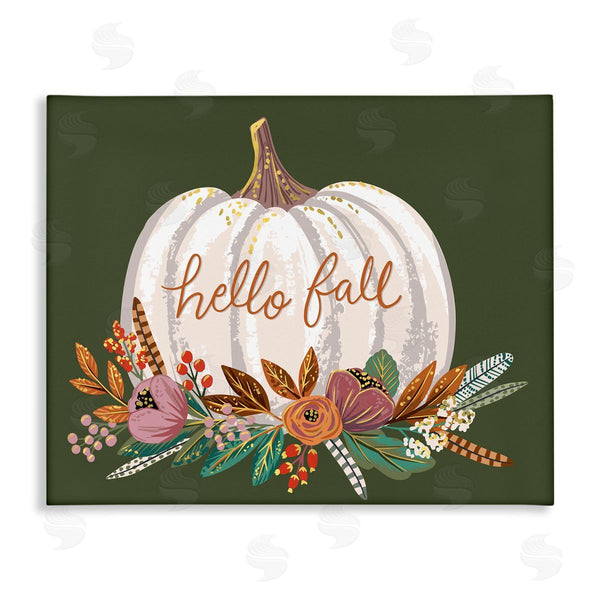 stupell industries Caroline Alfreds | Autumnal Hello Fall Script Pumpkin Gourd Botanicals Wall Art