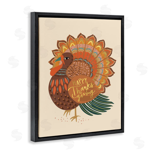 Stupell Industries Caroline Alfreds | Happy Thanksgiving Festive Orange Wild Turkey Patterned Wall Art