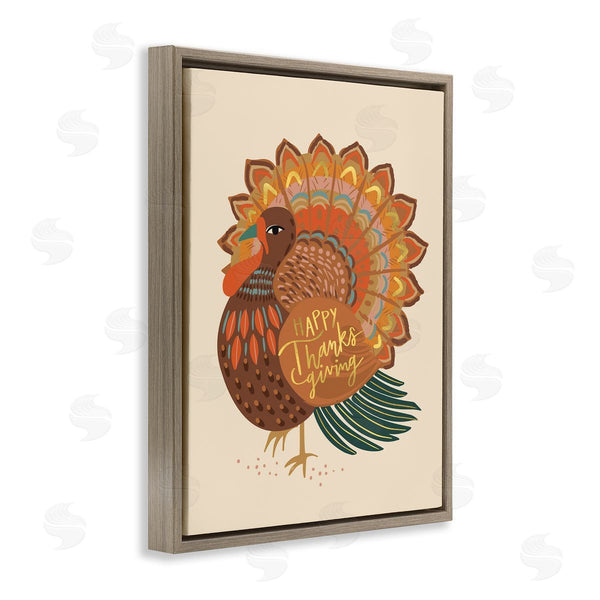 Stupell Industries Caroline Alfreds | Happy Thanksgiving Festive Orange Wild Turkey Patterned Wall Art