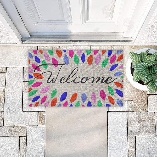 Stupell Industries Caroline Alfreds | Vibrant Leaf Shapes Welcome Faux Sisal Door Mat