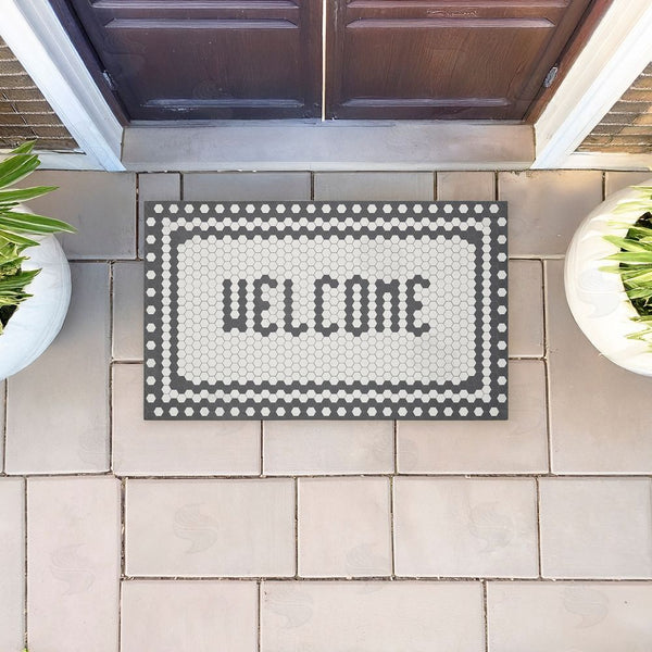 Stupell Industries Caroline Alfreds | Welcome Mosaic Pattern Non-Woven Door Mat
