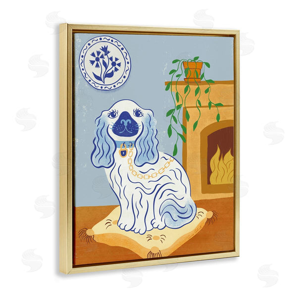 Stupell Industries Carrie Cantwell | Blue Staffordshire Dog & Fireplace