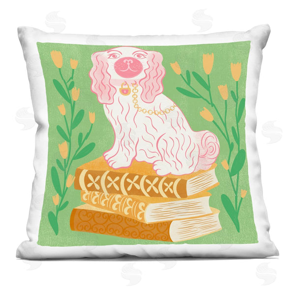 stupell industries Carrie Cantwell | Pink Staffordshire on Books Printed Throw Pillow