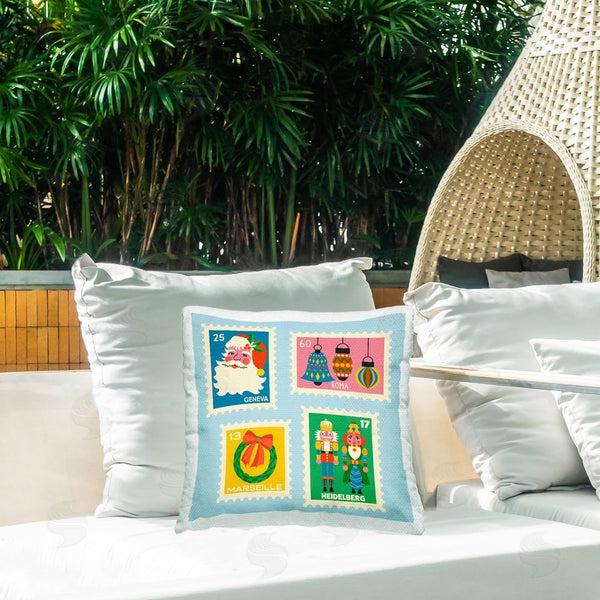 Stupell Industries Carrie Cantwell | Vintage Christmas Postage Stamps Printed Throw Pillow