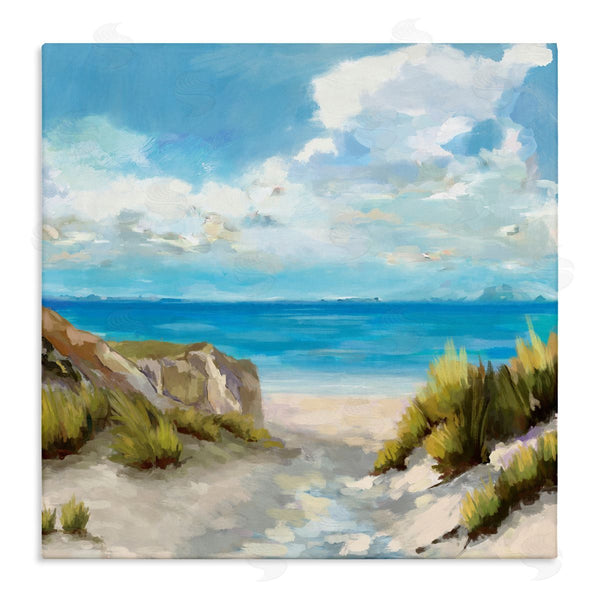 stupell industries Carson Lyons | Coastal Path to Beach Nautical Grass Cloudy Summer Sky Wall Art