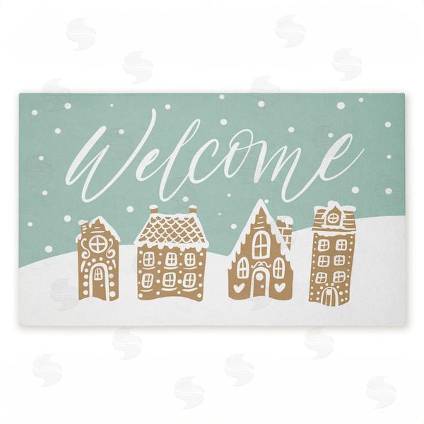 stupell industries Caverly Smith | Welcome Snowy Gingerbread Houses Non-Woven Door Mat
