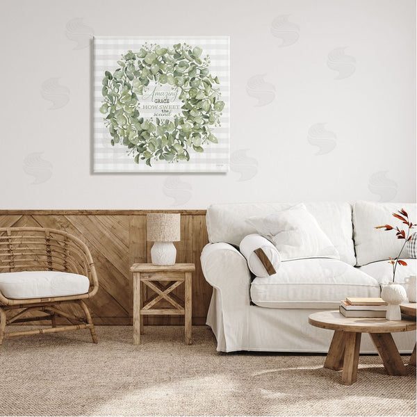 Stupell Industries Cindy Jacobs | Amazing Grace How Sweet Lush Green Plant Wreath Wall Art