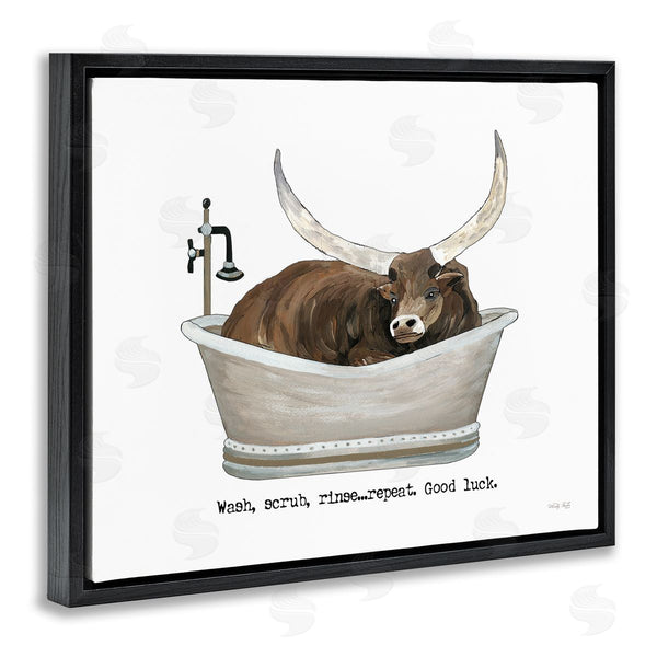 Stupell Industries Cindy Jacobs | Longhorn Cattle Bathtub Country Bathroom Typography Wall Art
