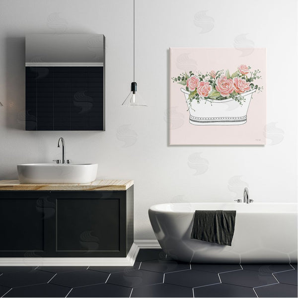 Stupell Industries Cindy Jacobs | Pink Rose Blossoms Casual Bathroom Bathtub Planter Wall Art