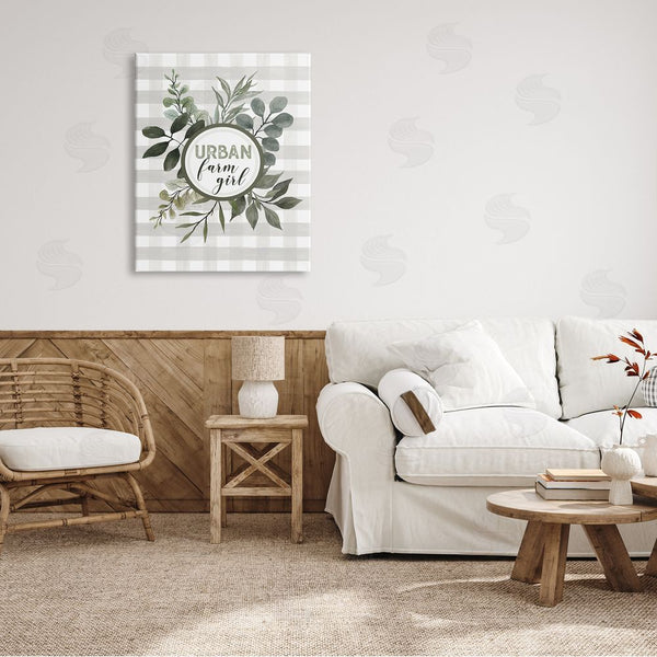 Stupell Industries Cindy Jacobs | Urban Farm Girl Phrase Botanical Branches Soft Plaid Wall Art