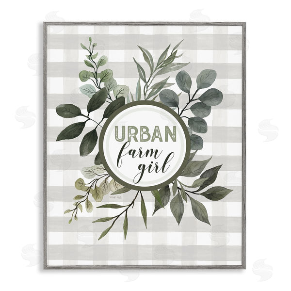 stupell industries Cindy Jacobs | Urban Farm Girl Phrase Botanical Branches Soft Plaid Wall Art