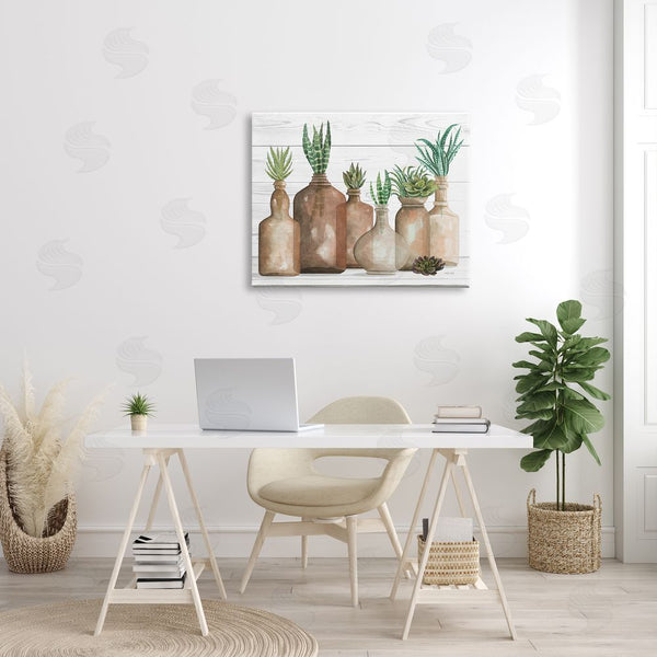 Stupell Industries Cindy Jacobs | Various Succulents Plants Vases Jars Striped Leaves Wall Art