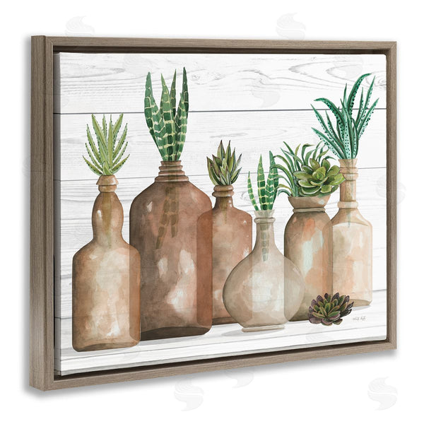 Stupell Industries Cindy Jacobs | Various Succulents Plants Vases Jars Striped Leaves Wall Art