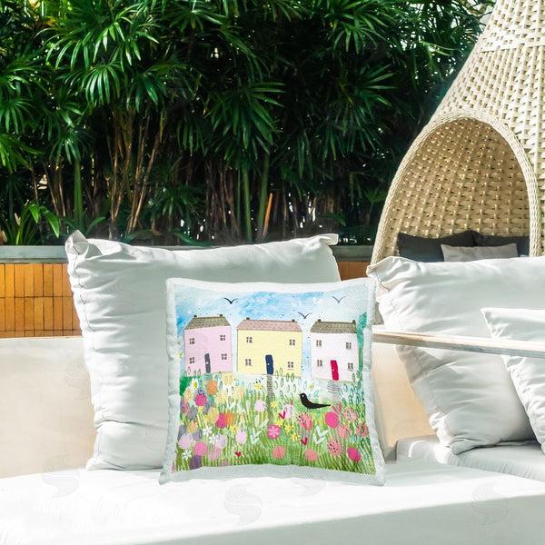 Stupell Industries Clare Tupper | Row Of Cottages With Crow Printed Throw Pillow