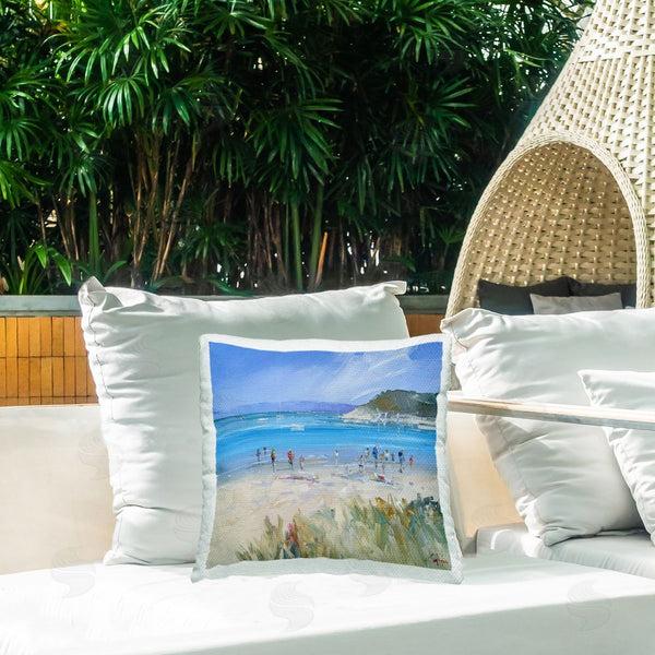 Stupell Industries Craig Trewin Penny | Summer Sorrento Beachgoers Throw Pillow