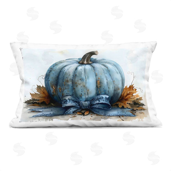 stupell industries Creative Studio | Blue Pumpkin with Bow Printed Throw Pillow