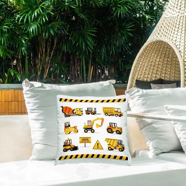 Stupell Industries Creative Studio | Construction Vehicles With Warning Throw Pillow