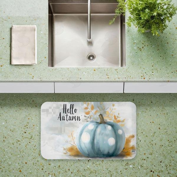 Stupell Industries Creative Studio | Hello Autumn Blue Pumpkin Anti-Fatigue Mat