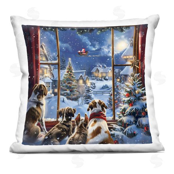 stupell industries Creative Studio | Snowy Christmas View Dogs Printed Throw Pillow