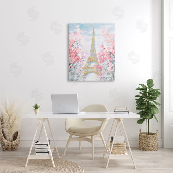 Stupell Industries Danhui Nai | Eiffel Tower Pink Parisian Spring Florals European Landmark Wall Art