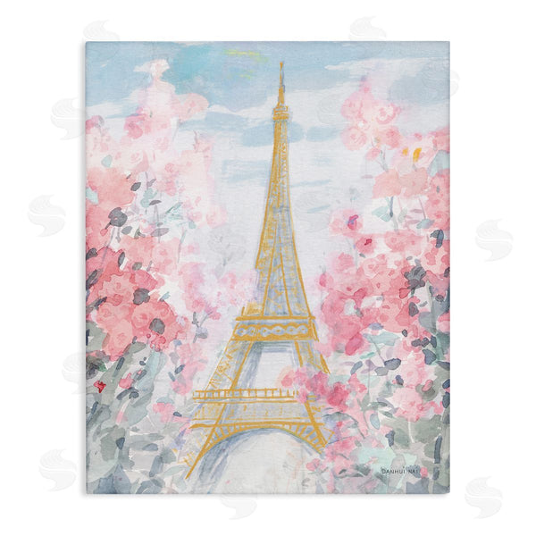 stupell industries Danhui Nai | Eiffel Tower Pink Parisian Spring Florals European Landmark Wall Art