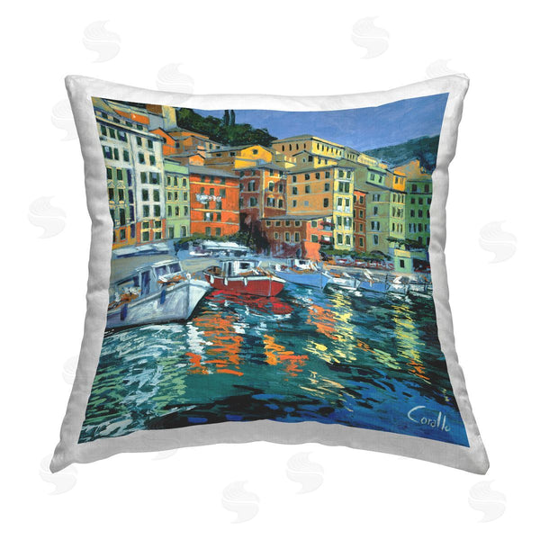stupell industries Daniela Corallo | Urban River Town Boat Marina Printed Throw Pillow