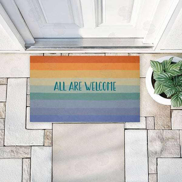 Stupell Industries Darlene Seale | All Are Welcome Inclusive Rainbow Non-Woven Door Mat