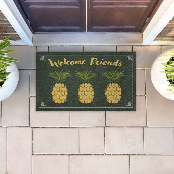 Stupell Industries Darlene Seale | Welcome Friends Pineapples Faux Sisal Door Mat