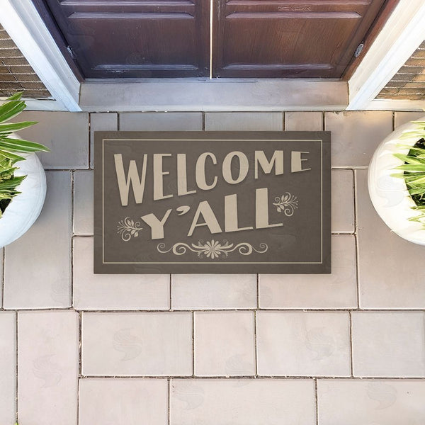 Stupell Industries Darlene Seale | Welcome Y'all Rustic Non-Woven Door Mat