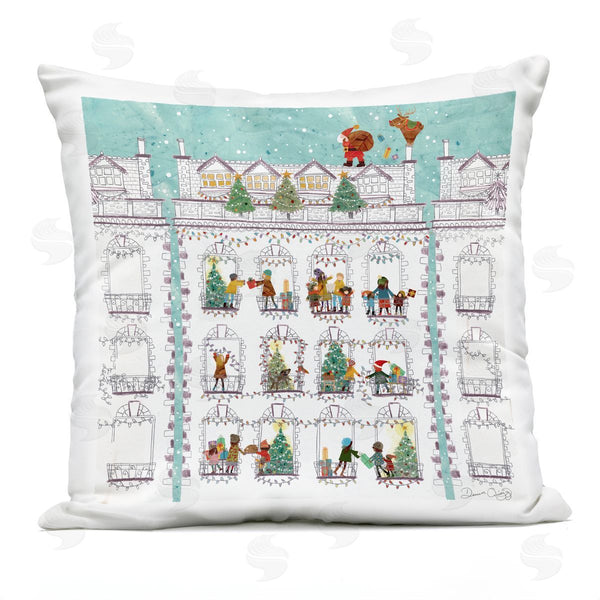 Stupell Industries Dawn Quigg | Rooftop Santa Claus Urban Town Printed Throw Pillow