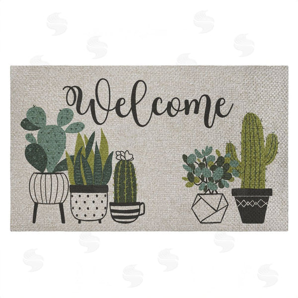 stupell industries Deane Beesley | Cursive Welcome Potted Cacti Faux Sisal Door Mat