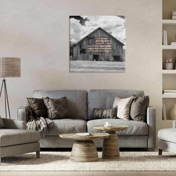 Stupell Industries Decent Exposures | USA Flag Monochrome Barn Wall Art