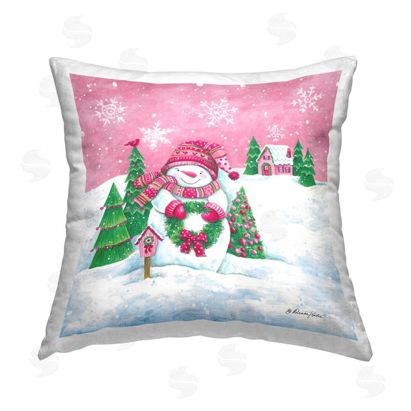 stupell industries Diane Kater | Winter Snowman & Cottage Printed Throw Pillow