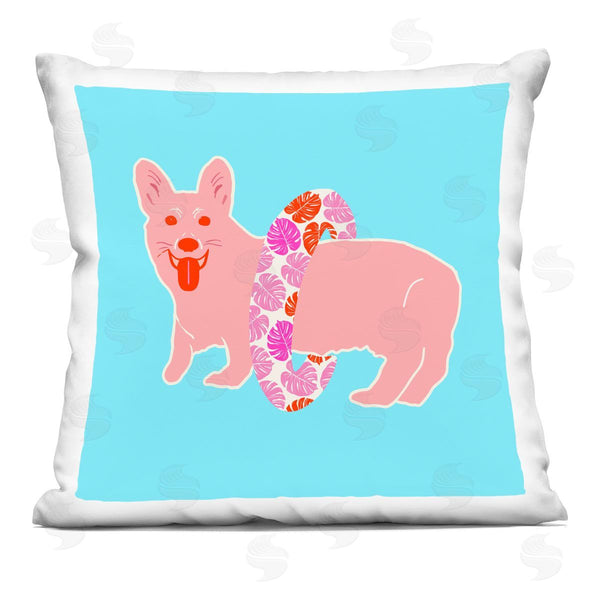 stupell industries Dina Riddle | Corgi at Beach Pink Printed Throw Pillow