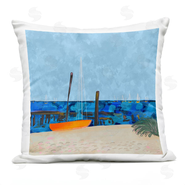 Stupell Industries Dina Riddle | Provincetown Sailboat Beach Coast Printed Throw Pillow